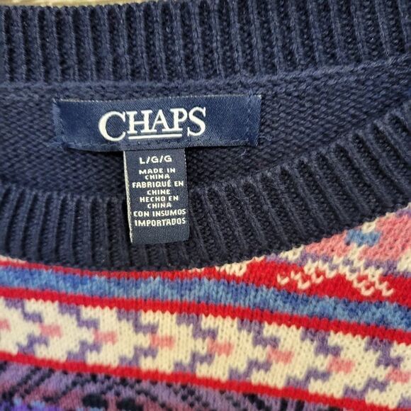 Chaps crew neck multicolored pullover sweater large pre-owned - Picture 3 of 6